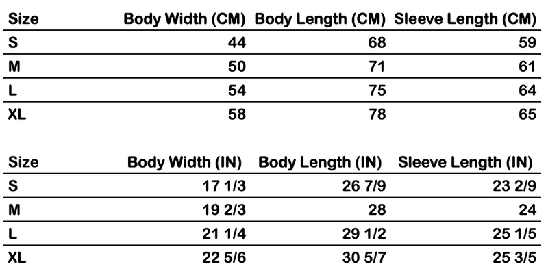 Size chart